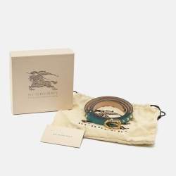 Pre Owned Burberry Blue Leather Studded Slim Belt 85 CM