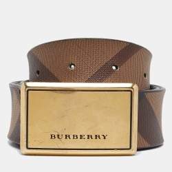 Pre Owned Burberry Brown Smoke Check PVC and Leather Buckle Belt 80 CM