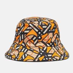 Pre Owned Burberry Nylon Orange Printed Bucket Hat L