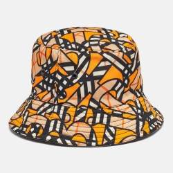 Pre Owned Burberry Nylon Orange Printed Bucket Hat L