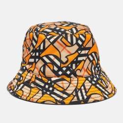 Pre Owned Burberry Nylon Orange Printed Bucket Hat L