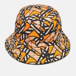 Pre Owned Burberry Nylon Orange Printed Bucket Hat L
