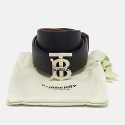 Pre Owned Burberry Black/Brown Leather TB Logo Reversible Belt M