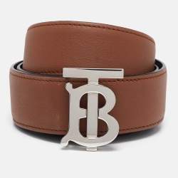 Pre Owned Burberry Black/Brown Leather TB Logo Reversible Belt M