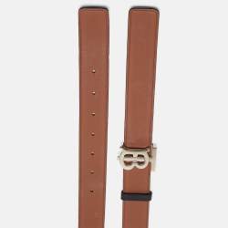 Pre Owned Burberry Black/Brown Leather TB Logo Reversible Belt M