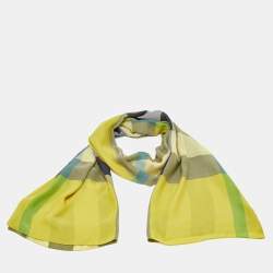 مملوكة مسبقًا Burberry Yellow/Green Giant Check Print Silk Stole