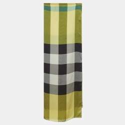 مملوكة مسبقًا Burberry Yellow/Green Giant Check Print Silk Stole