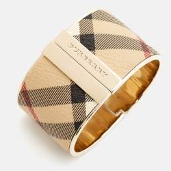 Pre Owned Burberry Printed Leather Gold Tone Bracelet