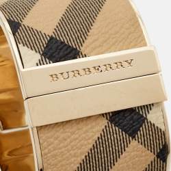 Pre Owned Burberry Printed Leather Gold Tone Bracelet