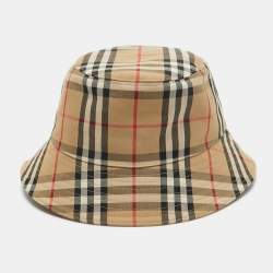 Pre Owned Burberry Beige Nova Check Cotton Blend Bucket Hat