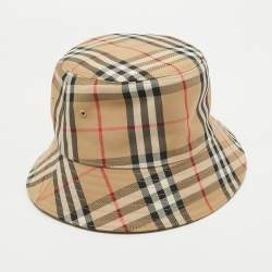 Pre Owned Burberry Beige Nova Check Cotton Blend Bucket Hat