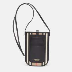 Pre Owned Burberry Beige/Black Icon Stripe Coated Canvas and Leather Anne Phone Pouch with Strap