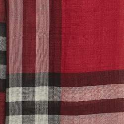 Burberry Red Checked Wool Blend Scarf