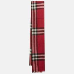 Burberry Red Checked Wool Blend Scarf