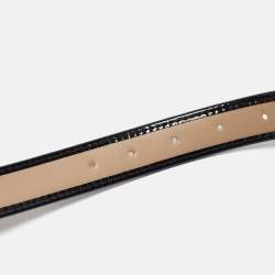 Pre Owned Burberry Black/Beige Nova Check PVC and Patent Leather Logo Plague Belt 100CM
