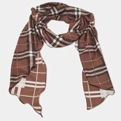 Burberry Brown Checked Jersey Triangular Scarf Top M