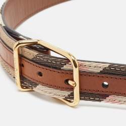 Pre Owned Burberry Brown/Beige Super Nova Check Canvas and Leather Upshall Belt 70CM