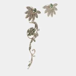 Burberry Half Daisy Crystal Silver Tone Clip-on Asymmetric Stud Drop Earrings
