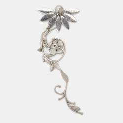 Burberry Half Daisy Crystal Silver Tone Clip-on Asymmetric Stud Drop Earrings