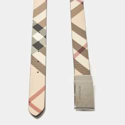 Burberry Beige/Blue Supernova Check Canvas and Patent Leather Buckle Belt 100 CM