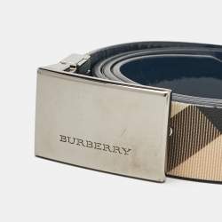 Burberry Beige/Blue Supernova Check Canvas and Patent Leather Buckle Belt 100 CM