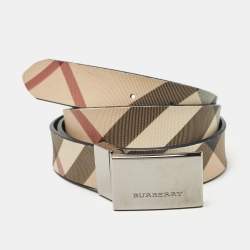 Burberry Beige/Blue Supernova Check Canvas and Patent Leather Buckle Belt 100 CM