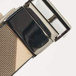 Burberry Beige/Blue Supernova Check Canvas and Patent Leather Buckle Belt 100 CM