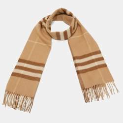 Pre Owned Burberry Beige Checked Cashmere Stole 