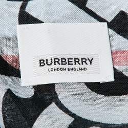 Pre Owned Burberry Blue/White TB Monogram Wool Blend Scarf