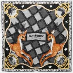 Burberry Black/Yellow Deer Print Silk Square Scarf