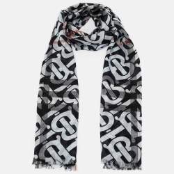 مملوكة مسبقًا Burberry Blue/Black TB Monogram Silk and Wool Scarf