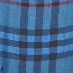 Pre Owned Burberry Blue Vintage Check Wool & Silk Scarf