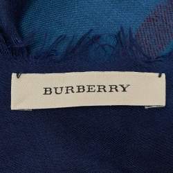 Pre Owned Burberry Blue Vintage Check Wool & Silk Scarf