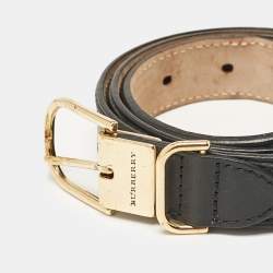 Burberry Black Check Embossed Leather Slim Belt 85 CM