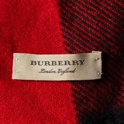 Pre Owned Burberry Black/Red Gaint Check Wool Fringed Scarf