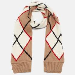 مملوكة مسبقًا Burberry Beige Argyle Check Wool Rib Knit Muffler 