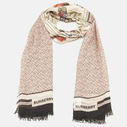 Pre Owned Burberry Multicolor Logo and Plants Print Silk Scarf
