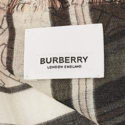 Pre Owned Burberry Multicolor Logo and Plants Print Silk Scarf