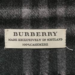 Pre Owned Burberry Dark Grey Checked Cashmere Fringed Stole