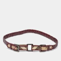 Burberry Red/Beige Nova Check Patent Leather and PVC Scrunch Belt 110CM