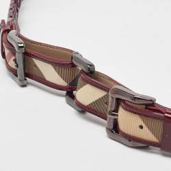 Burberry Red/Beige Nova Check Patent Leather and PVC Scrunch Belt 110CM