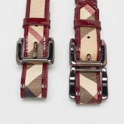Burberry Red/Beige Nova Check Patent Leather and PVC Scrunch Belt 110CM