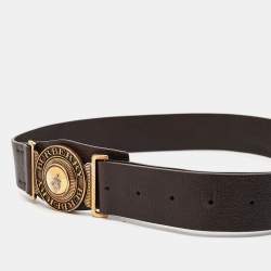 Burberry Dark Brown Leather Round Clasp Buckle Belt 90CM
