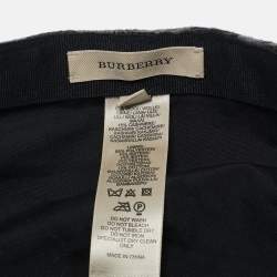 Burberry Black Cashmere Blend Nova Checks Newsboy Cap M
