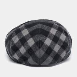 Burberry Black Cashmere Blend Nova Checks Newsboy Cap M