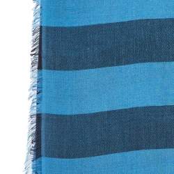 Burberry Blue Giant Check Fringed Cashmere Scarf