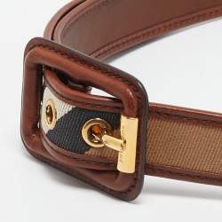 Pre Owned Burberry Beige/Brown House Check Canvas and Leather Buckle Belt 90 CM