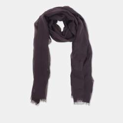 Burberry Purple Silk  and Wool Fringe Scarf