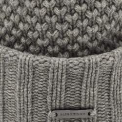 Burberry Grey Fox Fur Trim Wool Knit Beanie