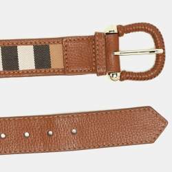 Burberry Beige/Brown Nova Check Canvas and Leather Buckle Belt 90CM